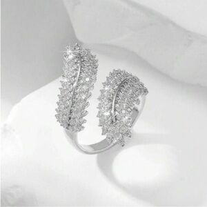 Gilded Silver Cubic Zirconia Leaf Ring